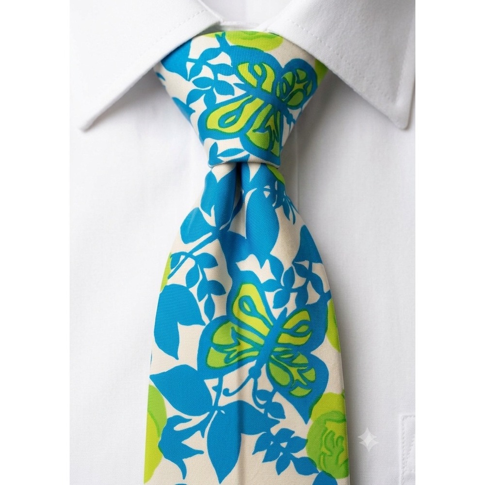 Vtg Lilly Pulitzer Mens Stuff‎ Palm Beach Blue Green Butterfly Floral Tie 54x3.5